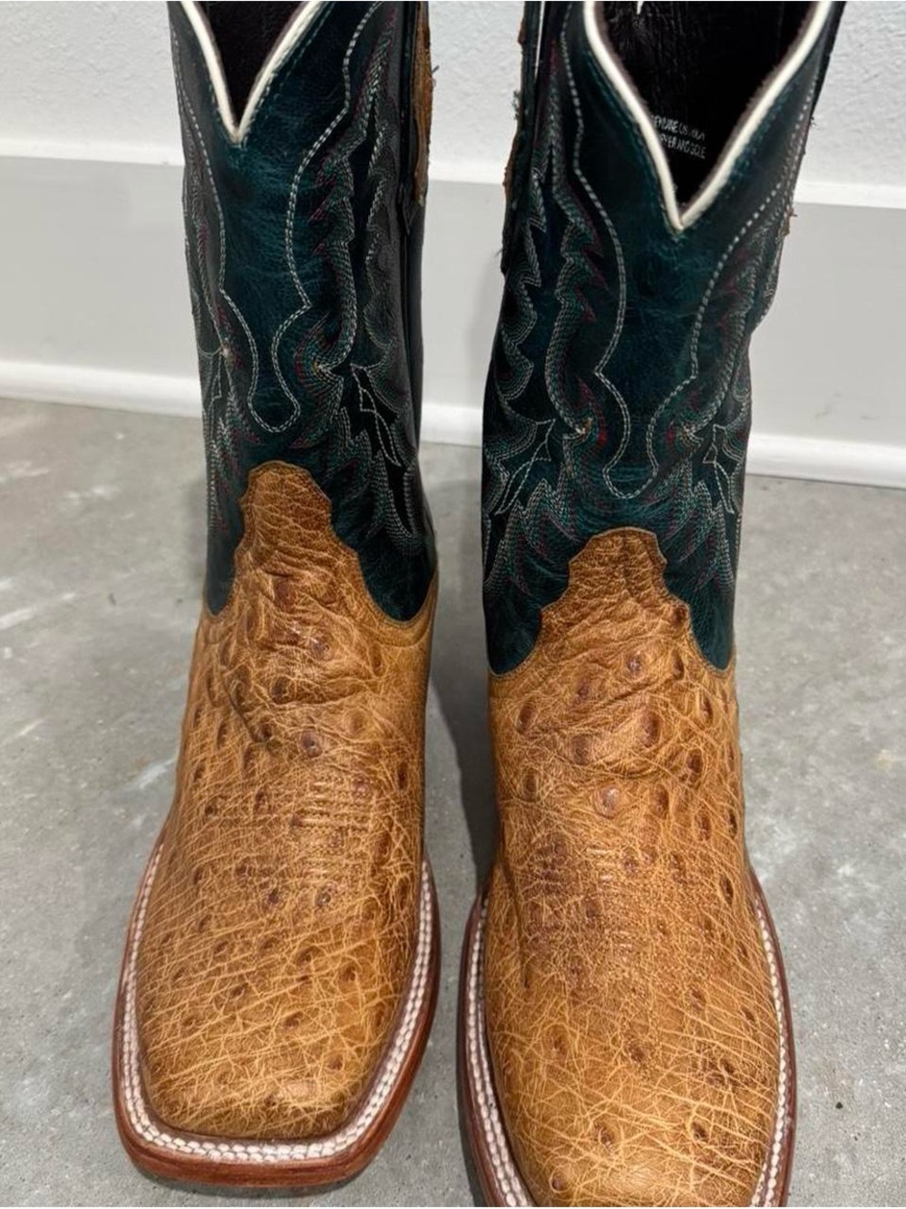 Women’s ostrichTwo-Tone Cowboy Boots — Brown and Dark Green